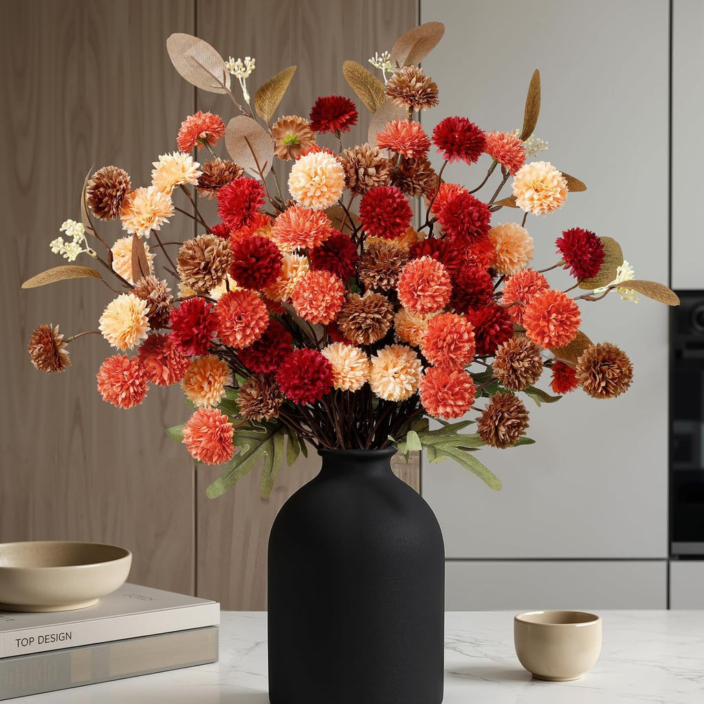 Alupssuc 16 PCS Silk Mums Artificial Fall Flowers with Eucalyptus for Vase