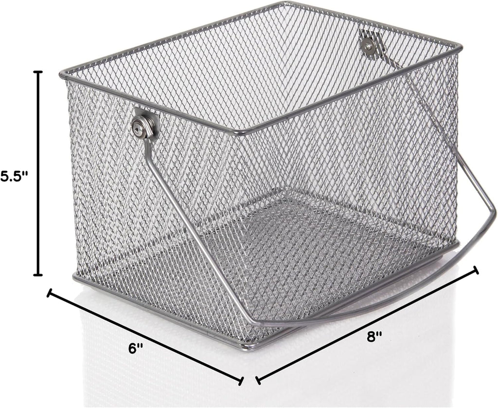 YBM Home Mesh Wire Food Storage Organizer Bin Basket with Handle for Kitchen Pantry, Cabinets, Bathroom, Laundry Room, Closets, Garage - Rectangle Metal Farmhouse Mesh Basket, 4 PACK