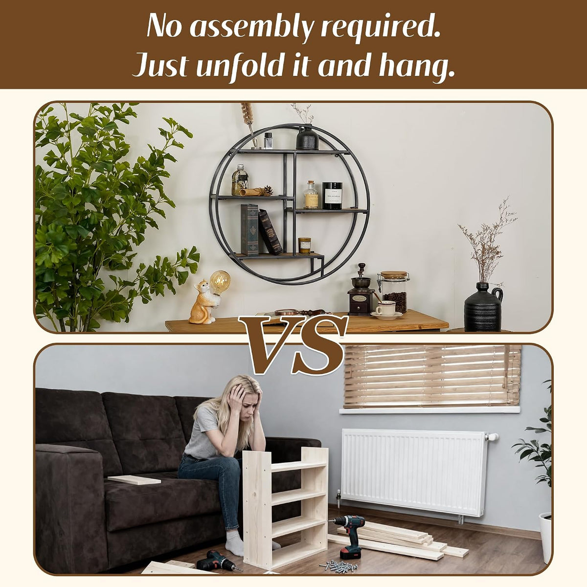 4 Tier Industrial Style Foldable Round Wall Shelves