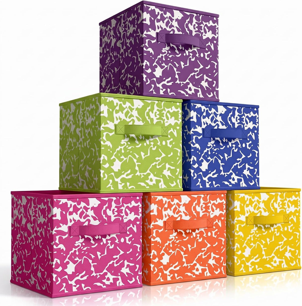 LemonRoad 6 Fabric Cube Storage Bin 11'' Classroom Bin, Rainbow, Classic