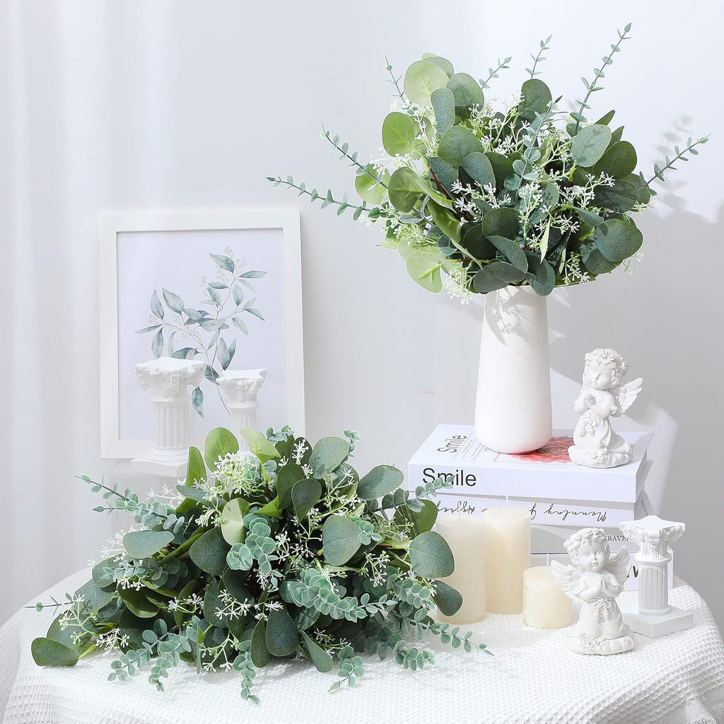 Tigeen 300 Pcs Artificial Eucalyptus Stems, 2 Styles Faux Greenery, Green