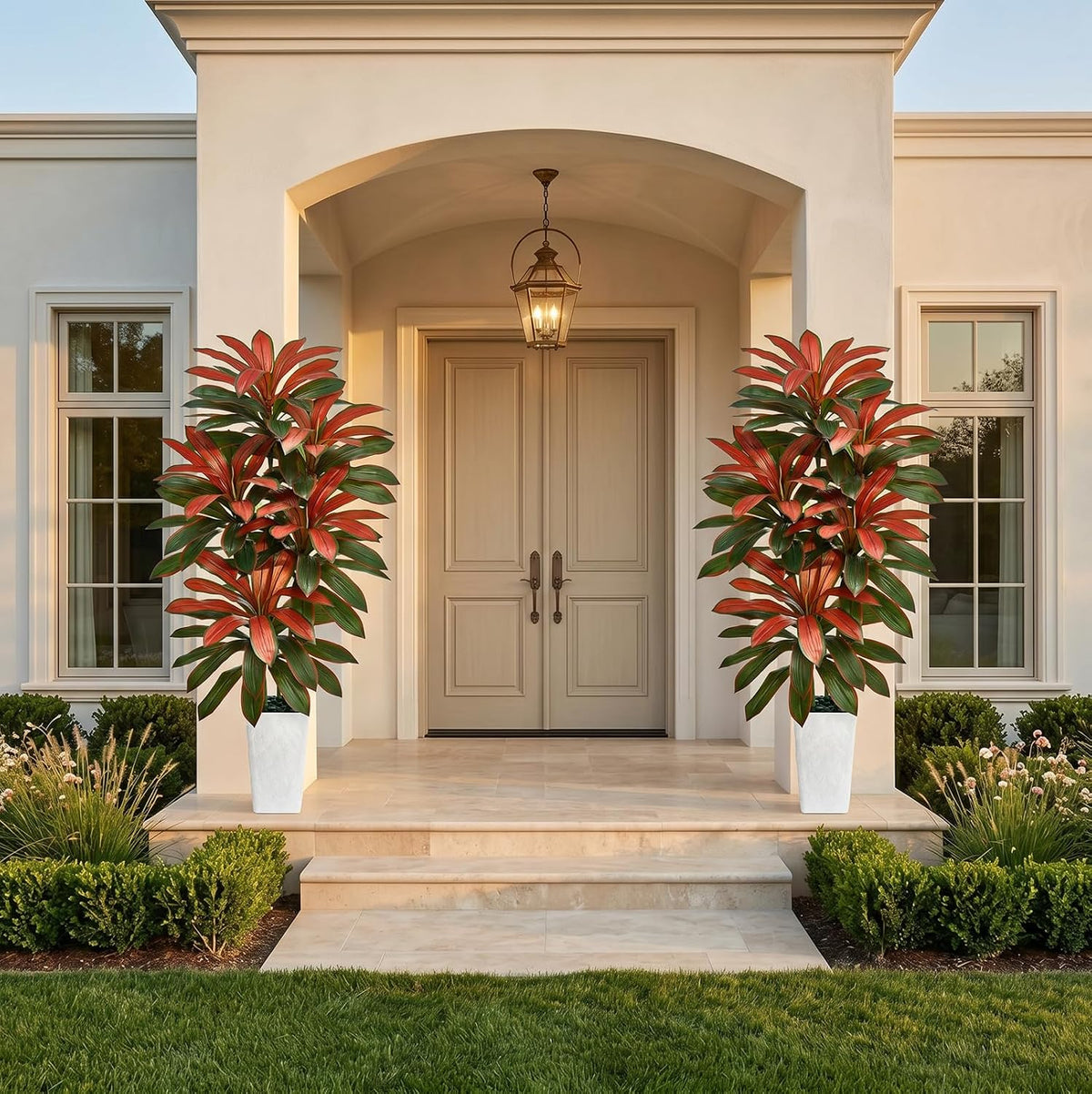 Artificial Dracaena Tree Red, 5FT Fake Plants White Planter
