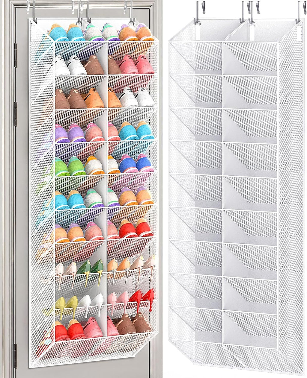 UVIAHOMI Over the Door Shoe Organizer for 20-30 Pairs, 10-Tier, White