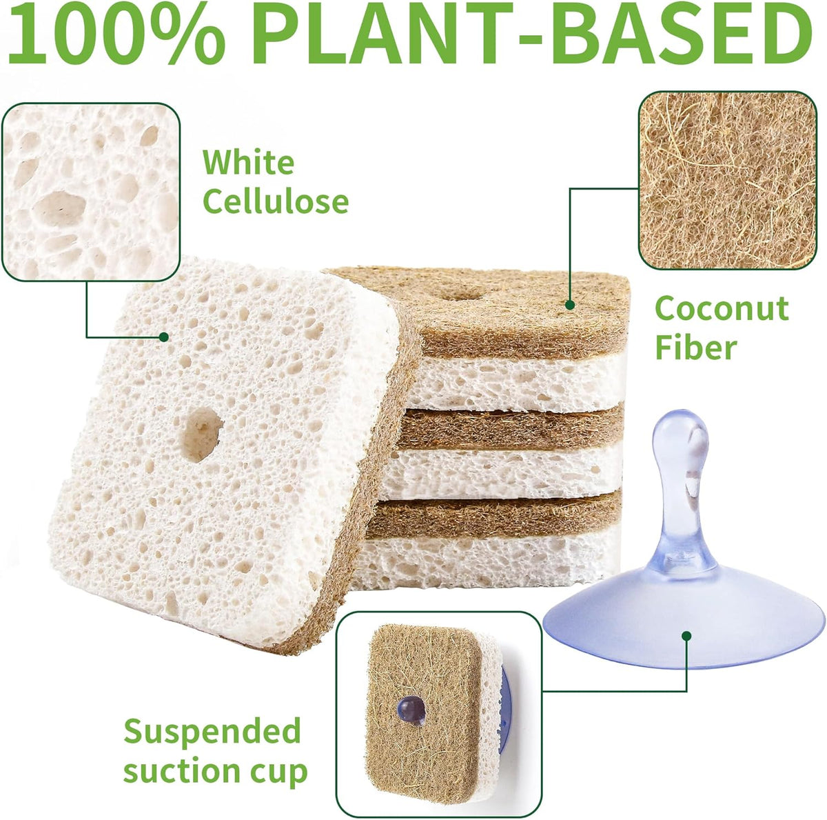 12Pack Kickleen Natural Kitchen Scrub Dish Sponges with Suction Hanger