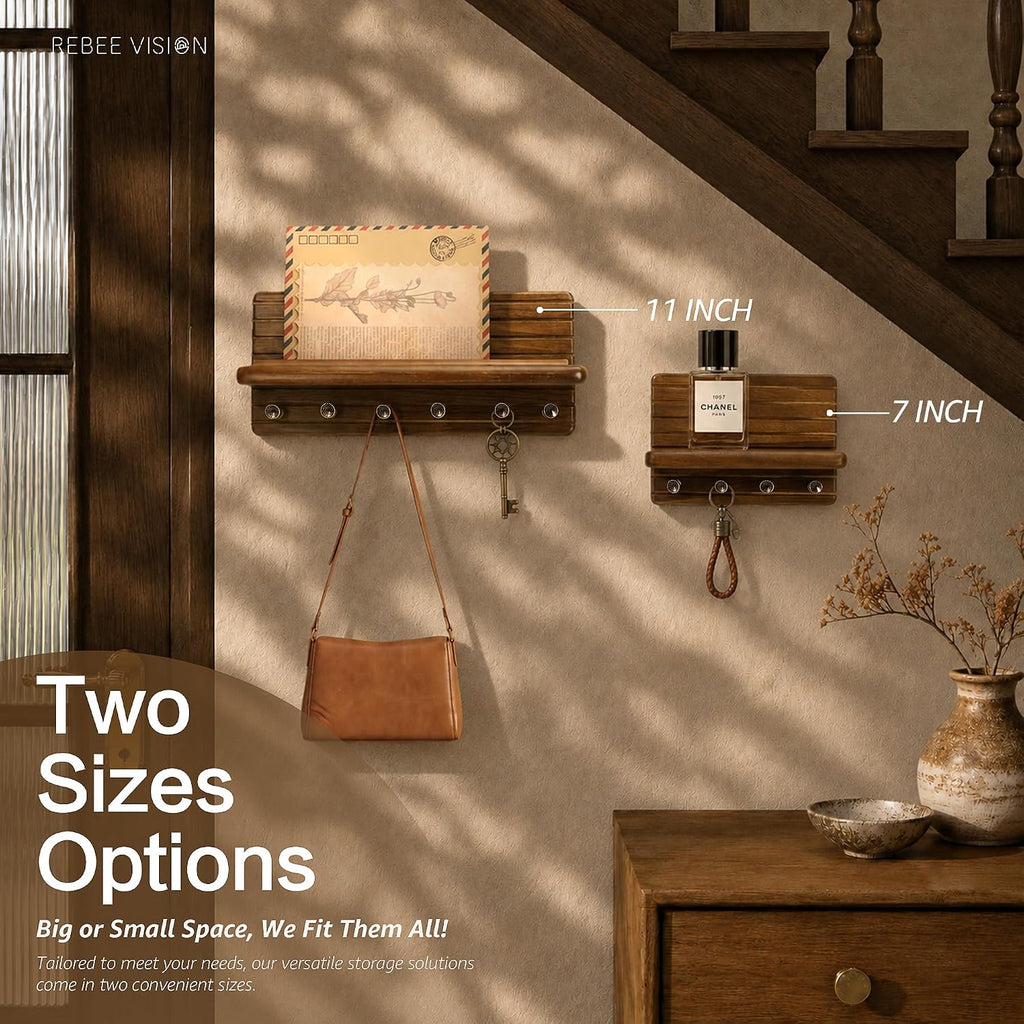 Rebee Vision Acacia Wood Key Holder Wall Mount for Entryway, Brown