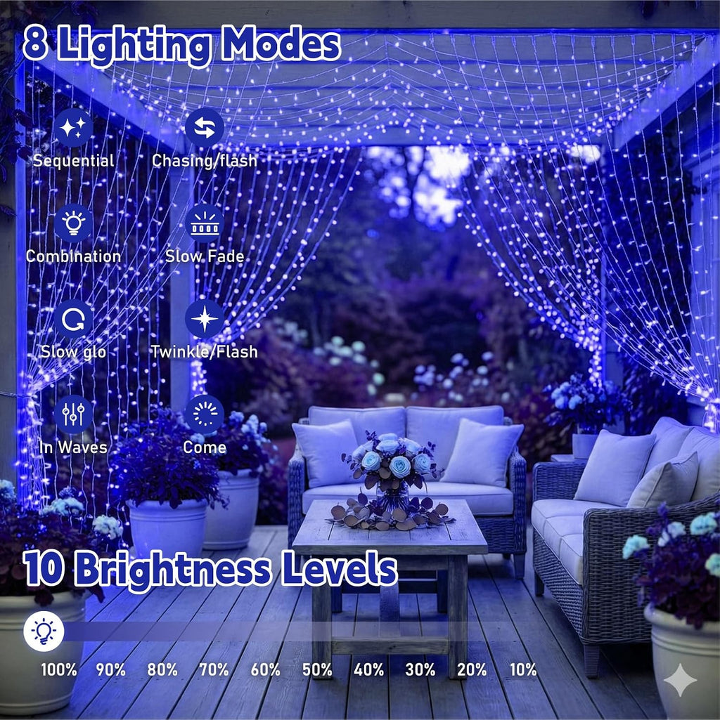 Curtain String Light, 200LED 6.6x6.6ft, Remote & 8 Modes, USB