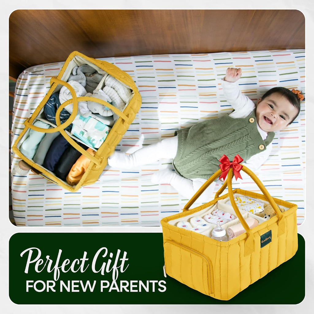 Baby Diaper Caddy Basket Organizer-Sturdy, Breathable & Washable - Stylish Storage, Portable, Car Caddy Organizer, Nursery, Baby Gift Registry Newborn Essentials (Yellow)