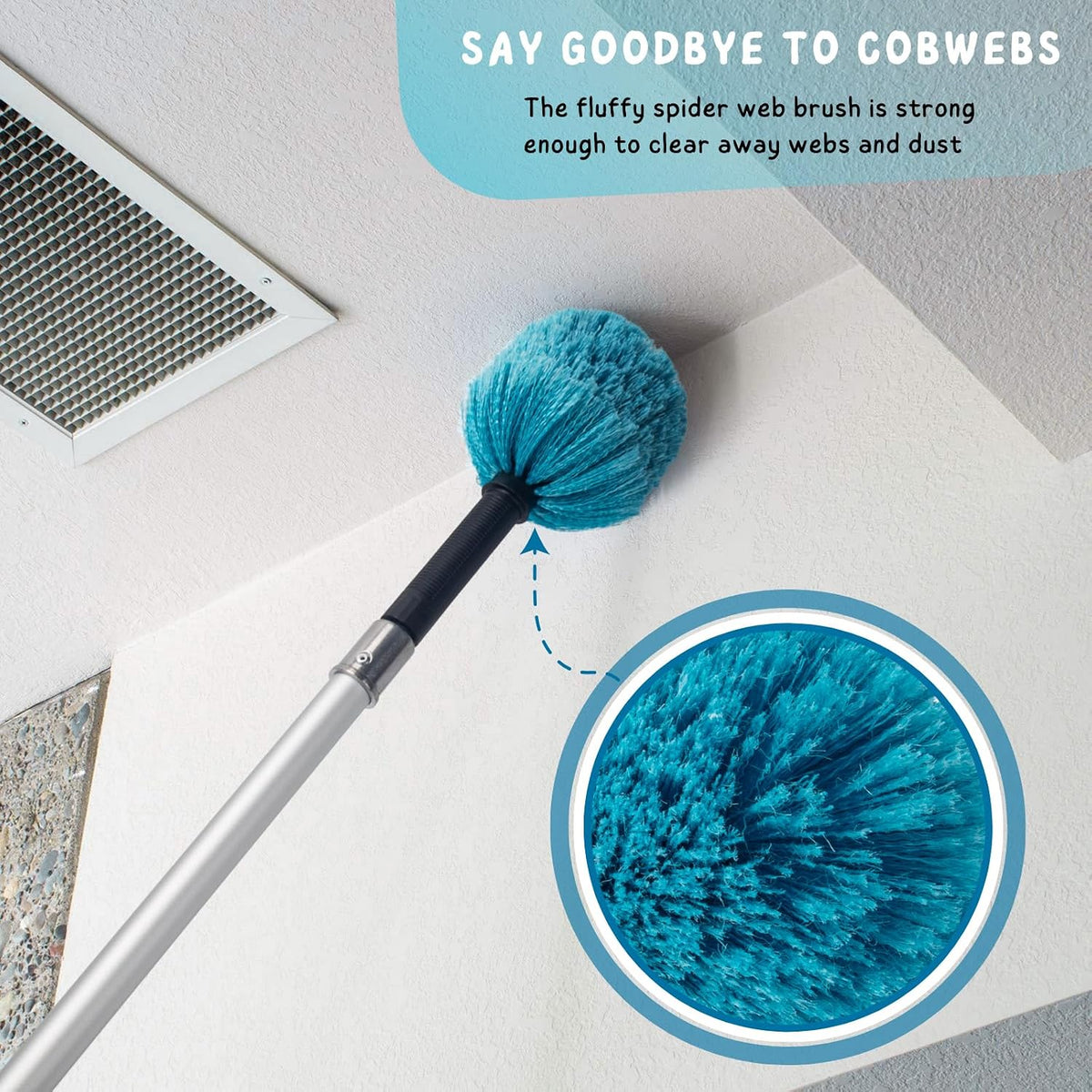Cobweb Duster with 5-12 Ft Extension Pole, Spider Web Cleaning Brush