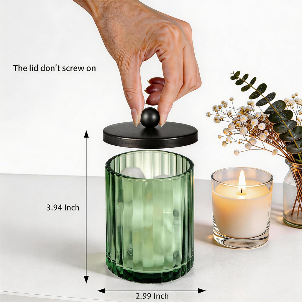 Amolliar Green Glass Apothecary Jar, Qtip Holder for Bathroom(Black 2 Pack)