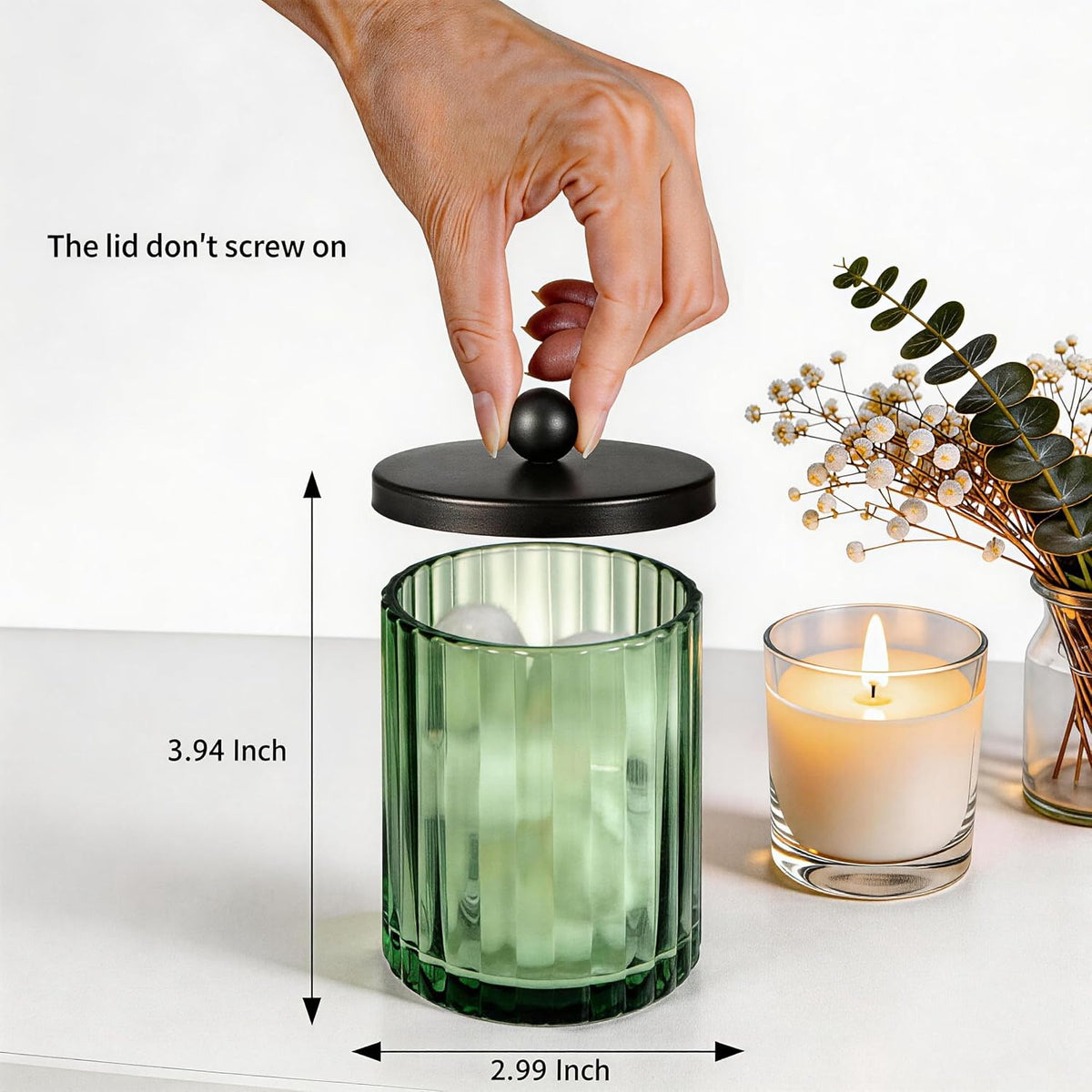 Amolliar Green Glass Apothecary Jar, Qtip Holder for Bathroom(Black 2 Pack)