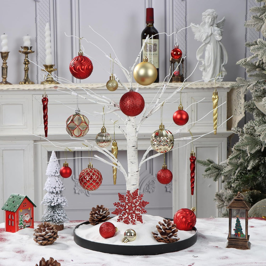 101Pcs Red and Gold Christmas Ball Ornaments Set with Topper, Assorted Shatterproof Christmas Tree Decoration Classic Theme Hanging Ornaments for Xmas Tree/Holiday/Party/Home Decor