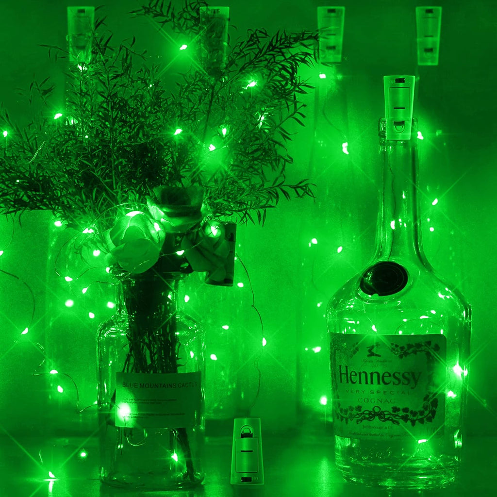 12 Packs 20 LED Wine Bottle Lights with Cork - Green Fairy String Lights Battery Operated Liquor Bottle Cork Lights for Vase Jars St Patricks Day ,Christmas,Halloween Party Decor Table Centerpieces