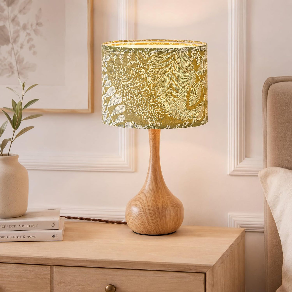 17" Small Green Shade Yellow Table Lamp for Bedroom Living Room
