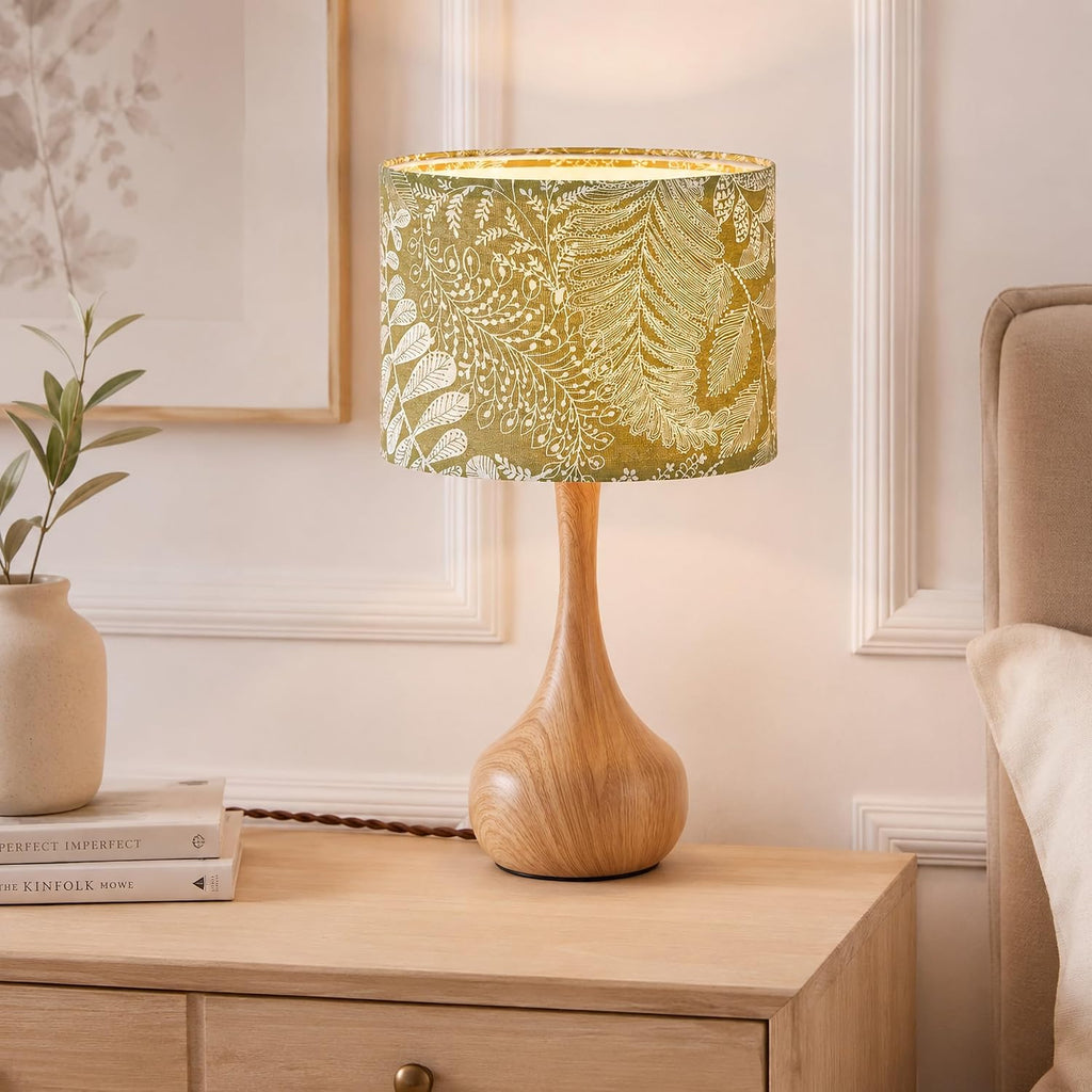 17" Small Green Shade Yellow Table Lamp Set of 2 for Bedroom Living Room