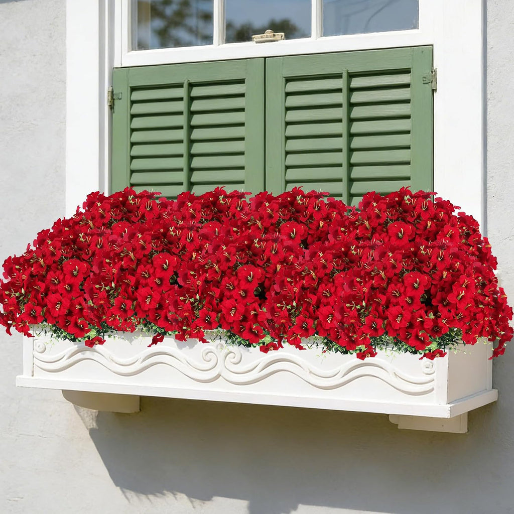 10pcs UV Resistant Faux Petunia Outdoor Flowers,Wine Red