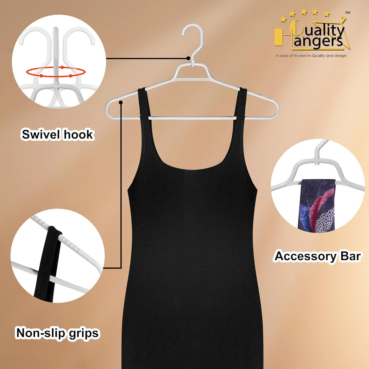Quality Hangers Heavy Duty Gray Plastic Hangers 40-Pack with Swivel Hook | 7mm Thick Non Slip Coat Hangers with Accessory Bar | Ideal Clothes Hangers Plastic for Everyday Use | 17 Inches (40, Gray)