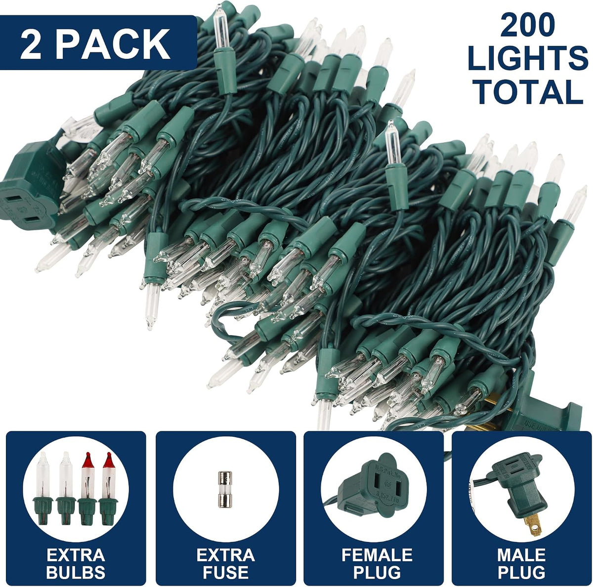 2 Pack Clear Christmas String Lights, 100 Count Each, Incandescent Mini Christmas Lights, Connectable Xmas Tree Light for Indoor Outdoor Garland Birthday Holiday Wedding Festival Party