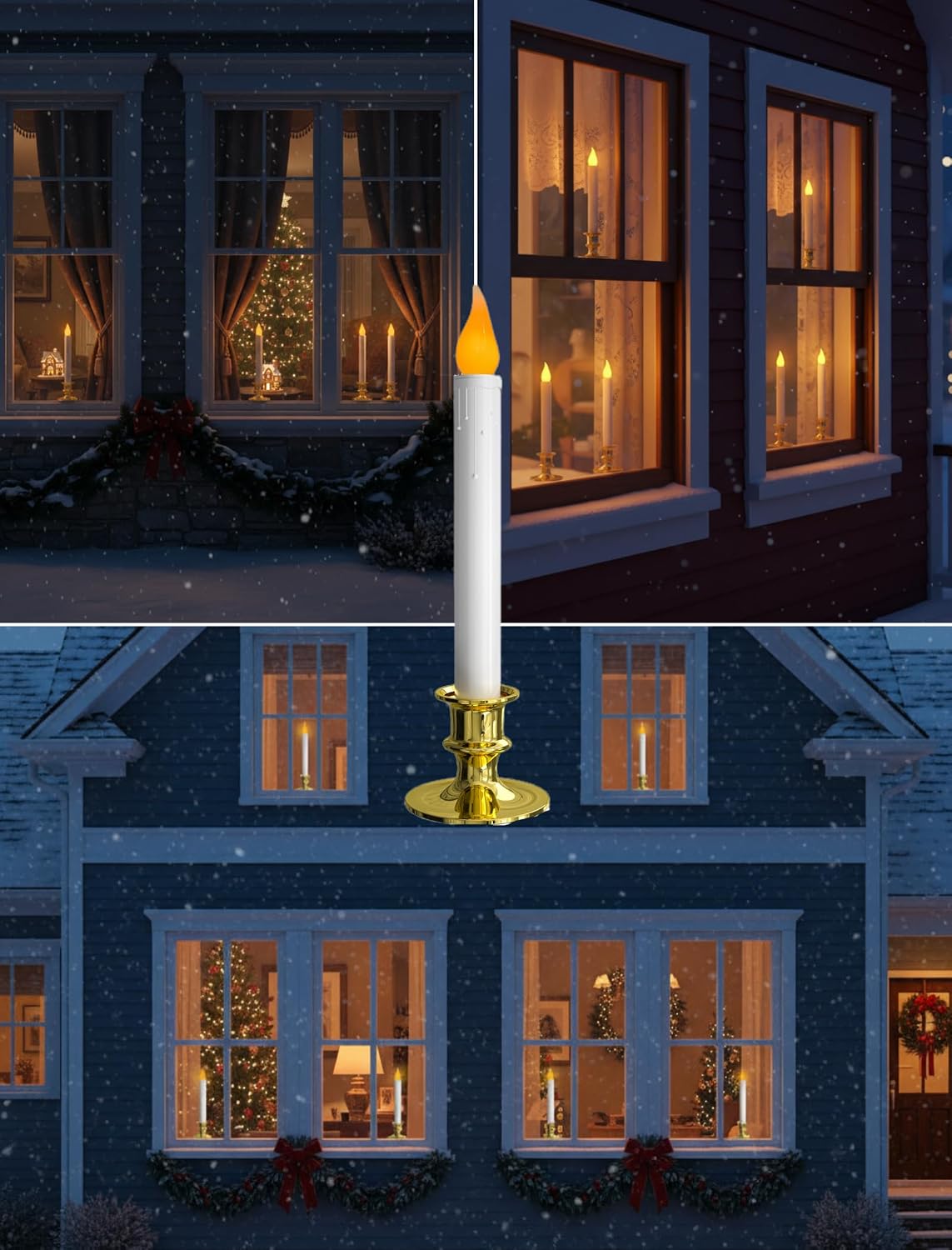 4-Pack Flameless Window Candles Battery Operated with Timer,3D Flickering Flame, Battery Operated LED Candlesticks with Suction Cups for Christmas Holiday Home Window Decor