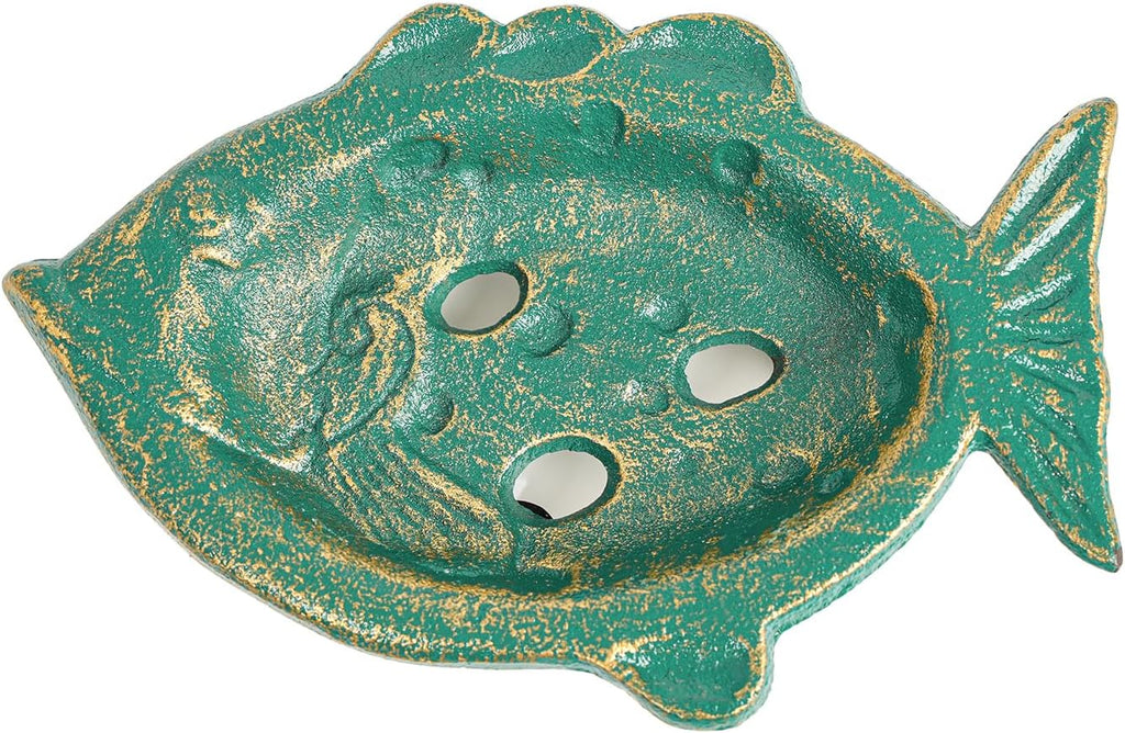 Sungmor Heavy Duty Cast Iron Soap Holder, Fish Shape & Antique Green
