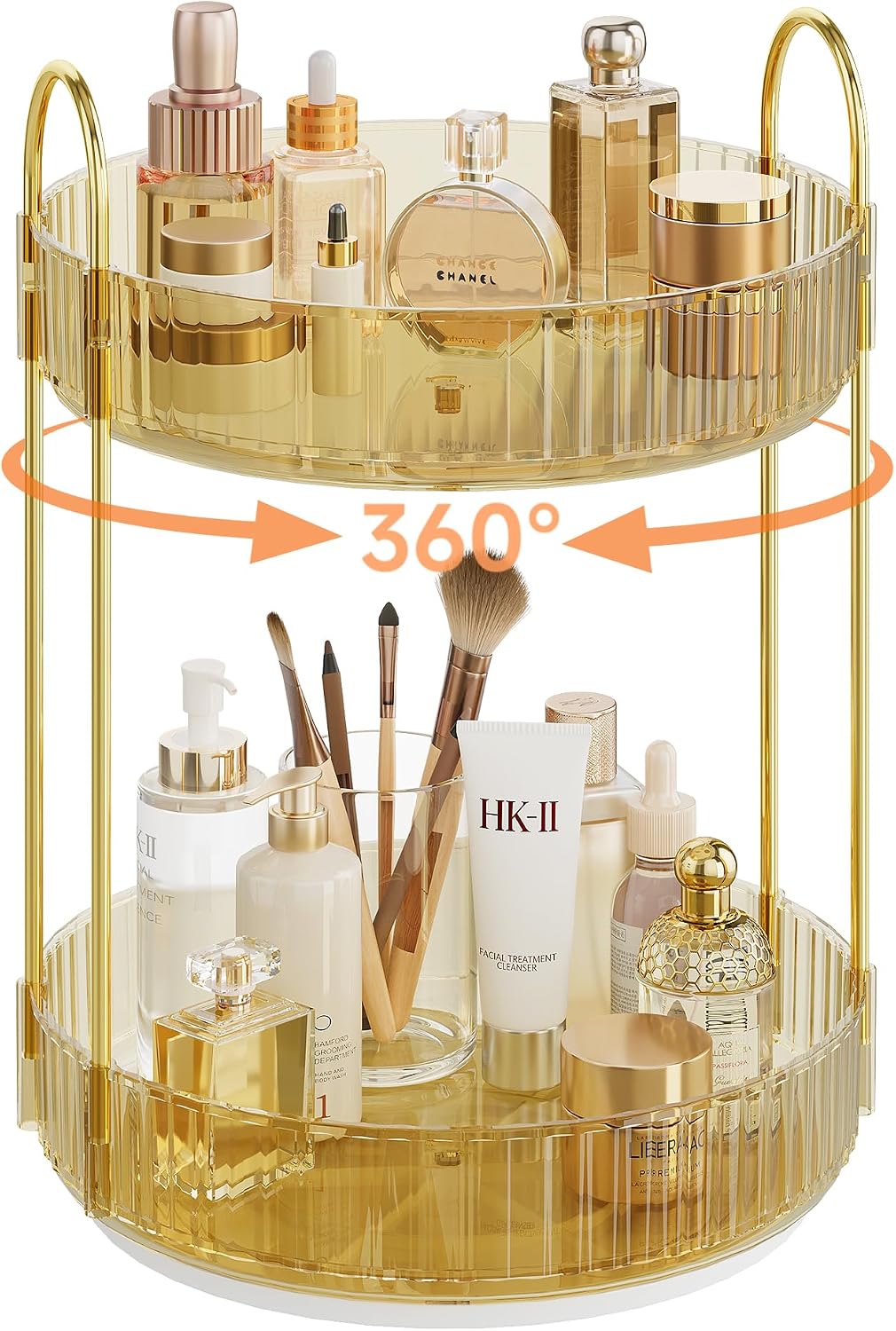 Rotating Makeup Organizer Countertop, 2 Tier, Gold