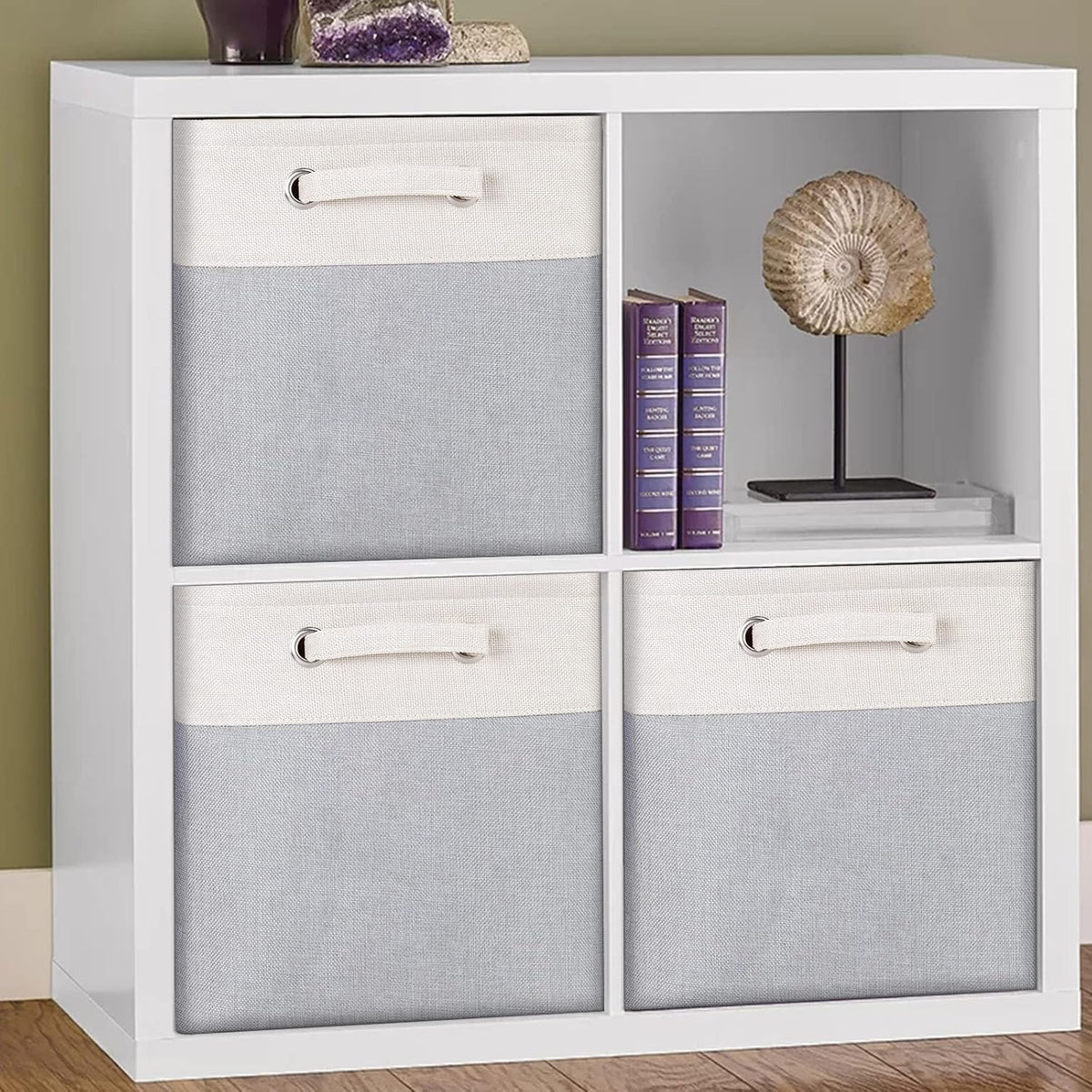13x13x13 Storage Cube Bins 3 Pack -Linen-Feel Fabric Storage Boxes with Metal Frame & Foam Lining, Foldable Cube Organizer with Rope Handles for Shelf, Closet, Bedroom, Living Room
