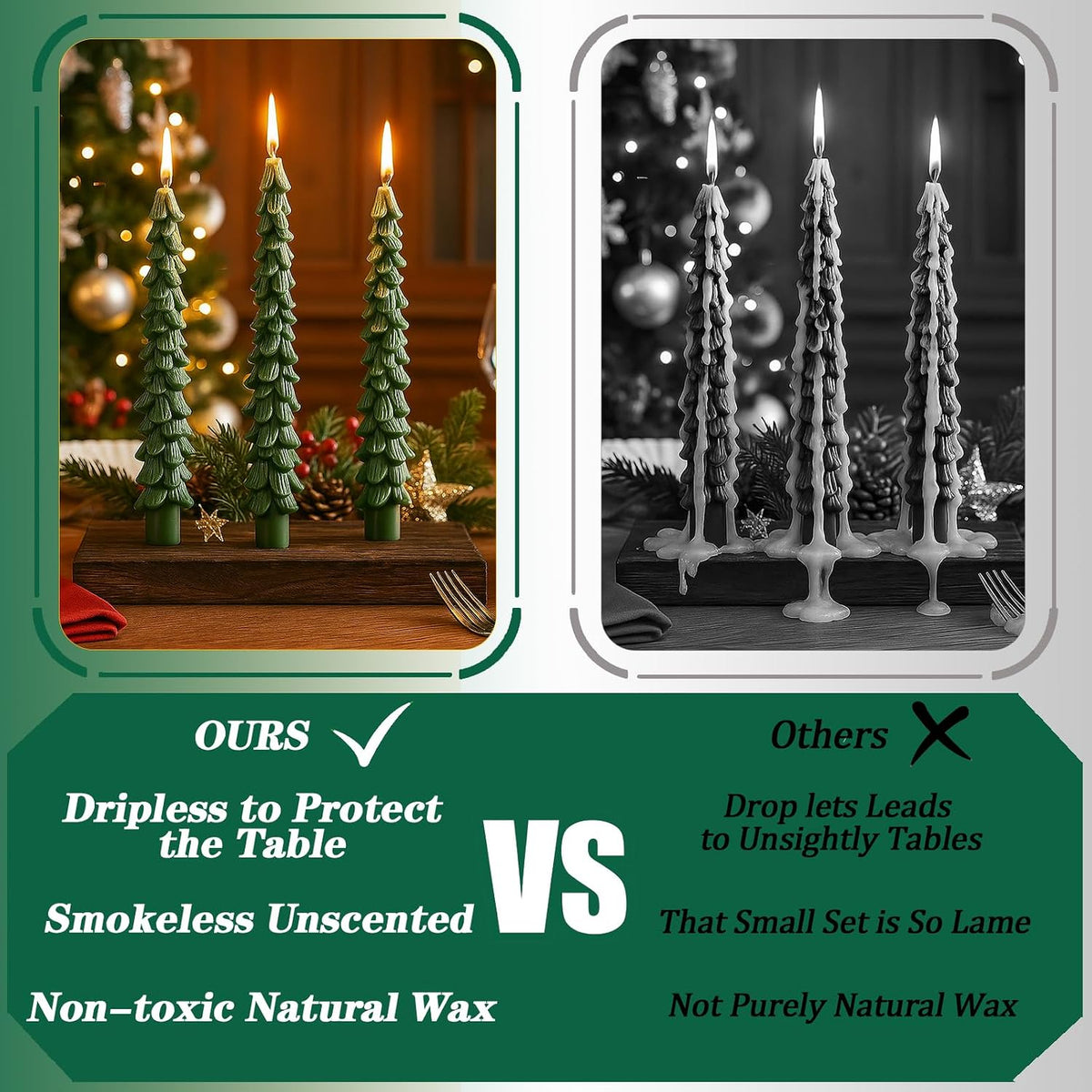 12 PCS Christmas Tree Taper Candles,10 in Unscented Tree Candle Decorative,Perfect for Christmas Table Centerpieces, Mantelpieces, and Window Sill Decorations!