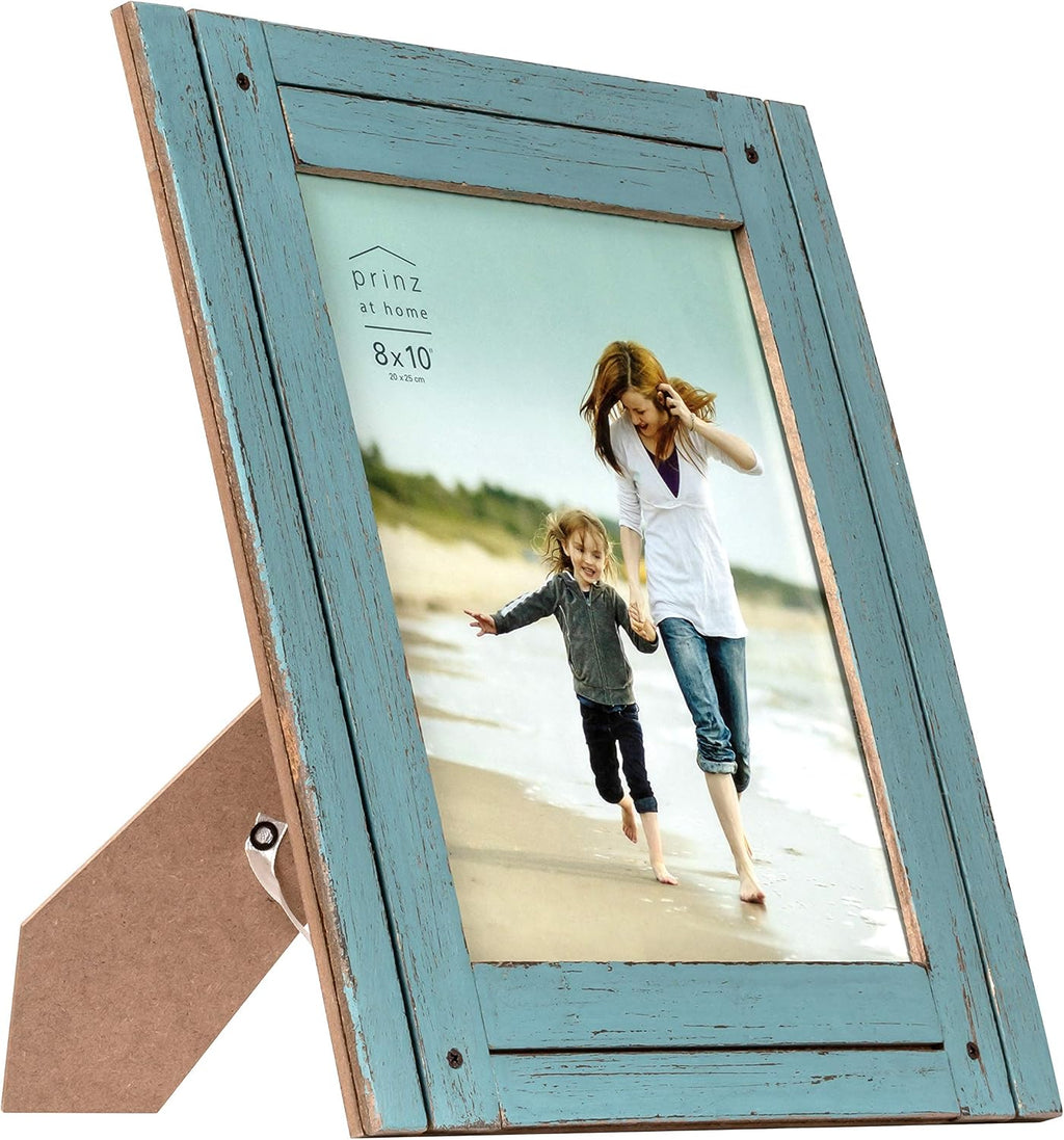 Prinz Homestead 8x10 Distressed Blue Rustic Wood Picture Frame, Two-Way Easel, Tabletop or Wall-Mounted