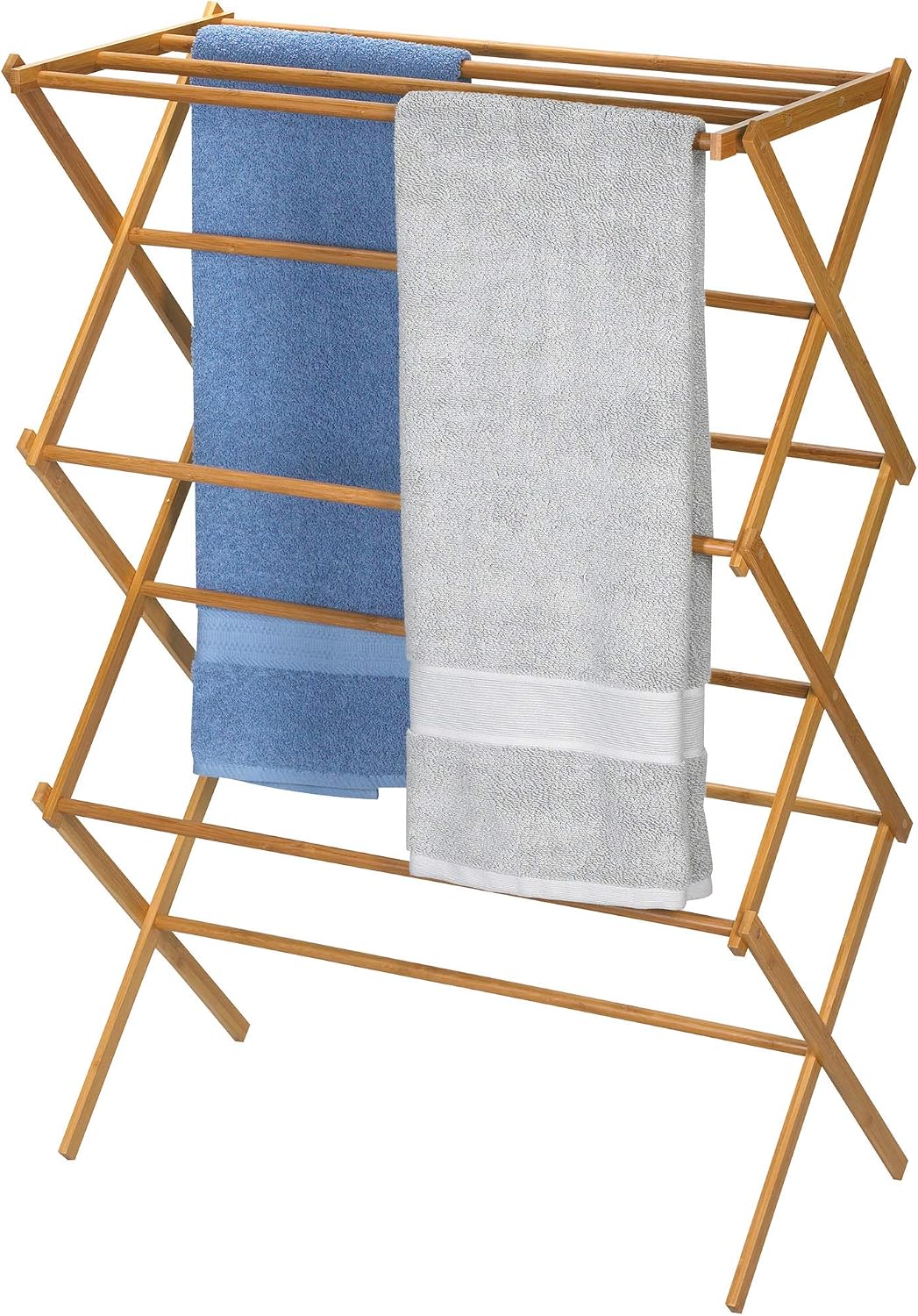 Household Essentials Bamboo Folding Clothes Drying Rack, Upscale Laundry Rack with 11 Dowels, Environmentally Friendly, Stable Frame, Shelf for Drying Flat