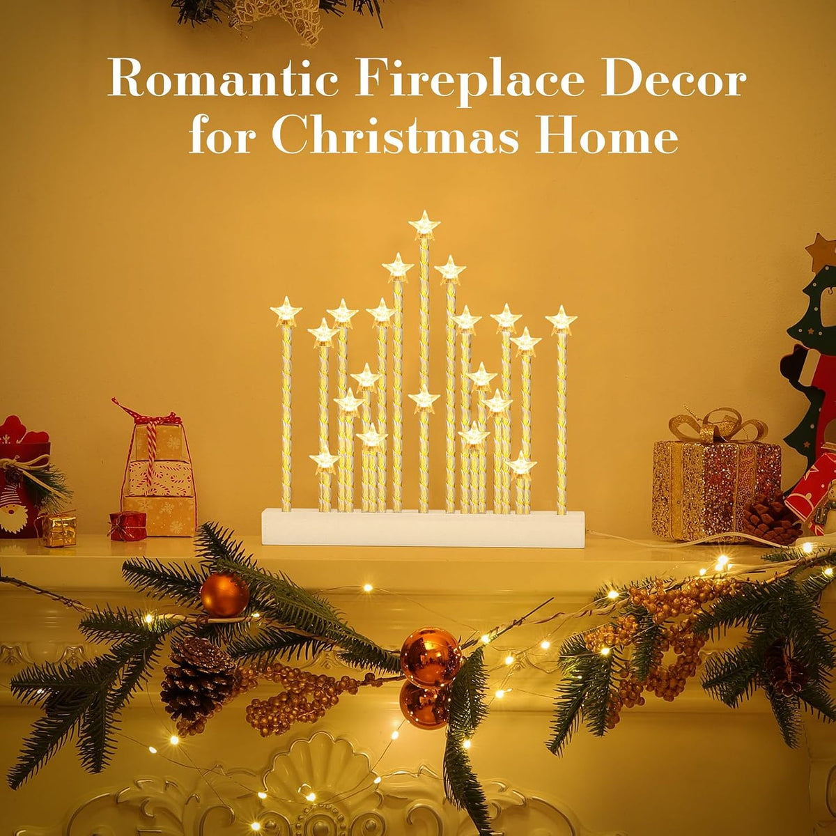 Lewondr Christmas Swedish Candelabra, Star Taper Flameless Candles, 20 LED