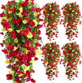 4-Pack Fake Hanging Plants, Faux Hanging Plant Artificial Greenery for Living Room Bedroom Boho Wall Shelf Indoor Outdoor Decor (Purple Pink Yellow Red Morning Glory)