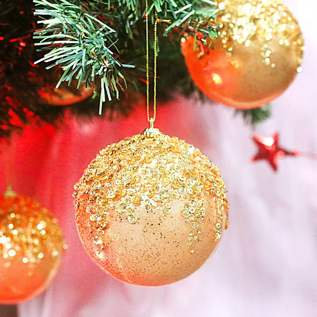 4pc Gold Christmas Ball Ornaments, Shatterproof Christmas Ball Decorations for Trees, Wedding Party Holiday Decorations