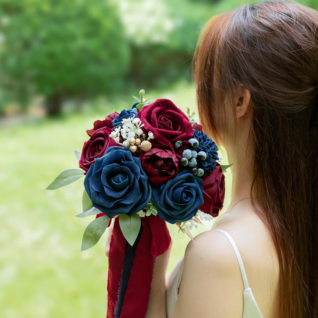 ponatia Navy Blue Wedding Bouquets for Bride Bridesmaid Flower Bouquet