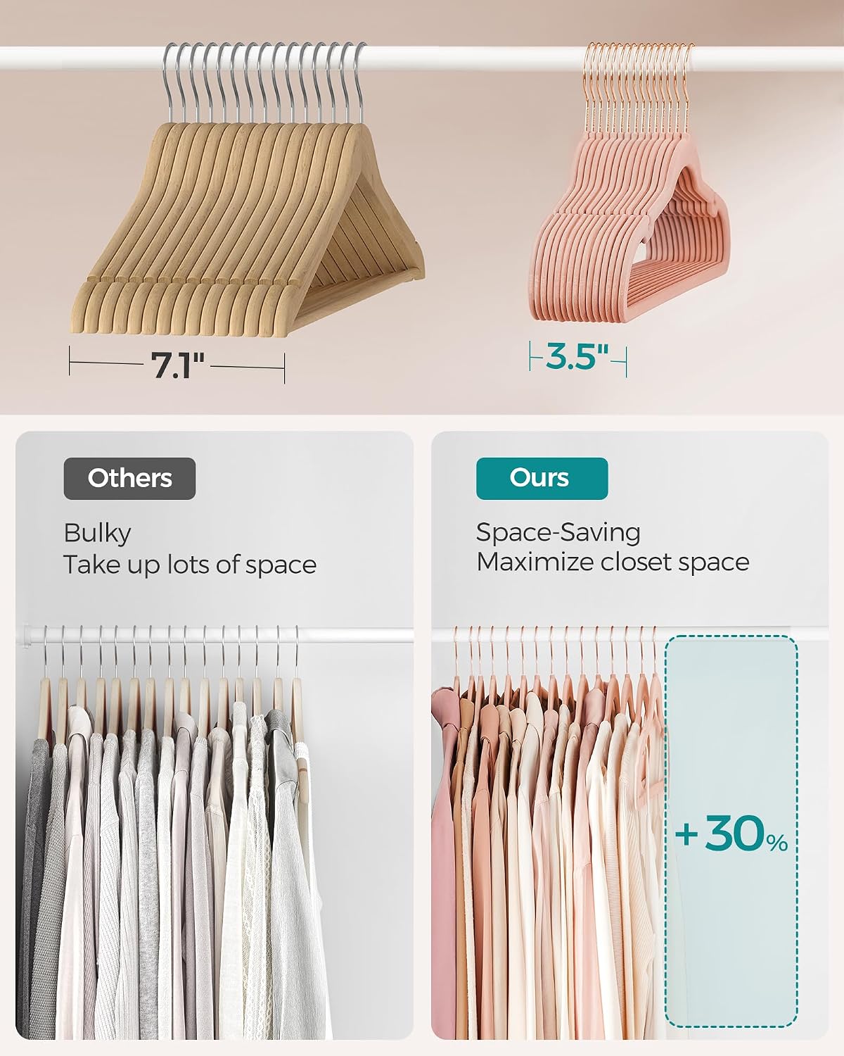 SONGMICS Velvet Hangers 50 Pack, Non-Slip Clothes Hangers, Coral Pink