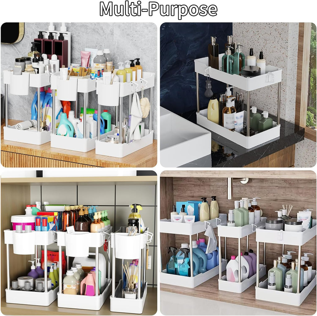 3 Pack Under Sink Organizer Bathroom and Storage Cabinet (White)
