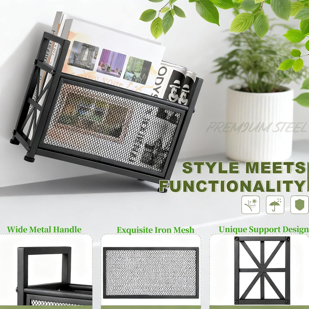 Magazine Rack Floor, Black Magazine Holder, Magazine Storage Basket