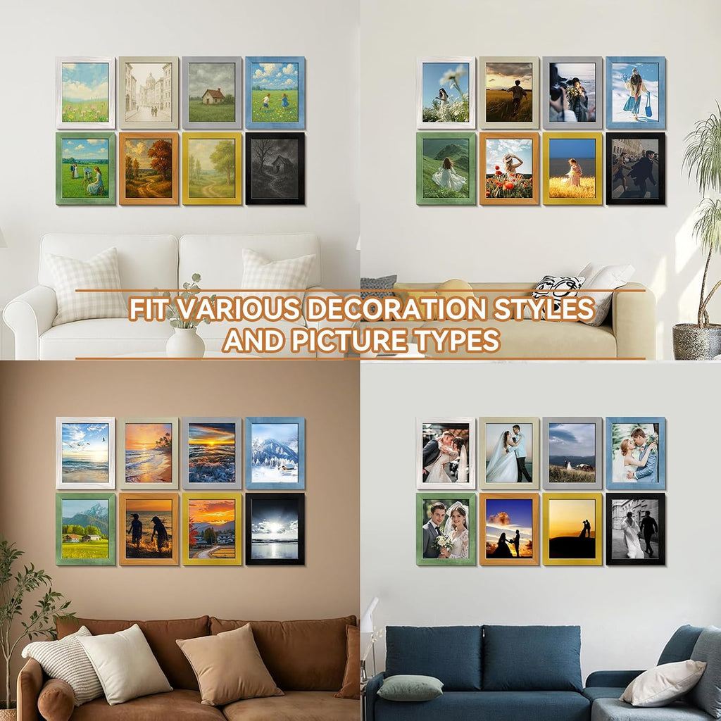 RoseEmber 8x10 Picture Frames Set of 8, Wall Gallery Photo Frames, High-Definition Real Glass, for Tabletop or Wall Hanging