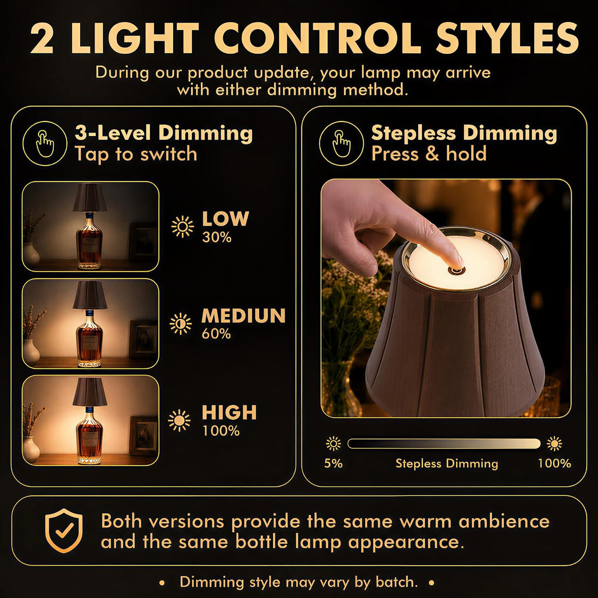 WILIT Wireless Bottle Lamp for Liquor Bottles, Dimmable Cordless Lamp Shade
