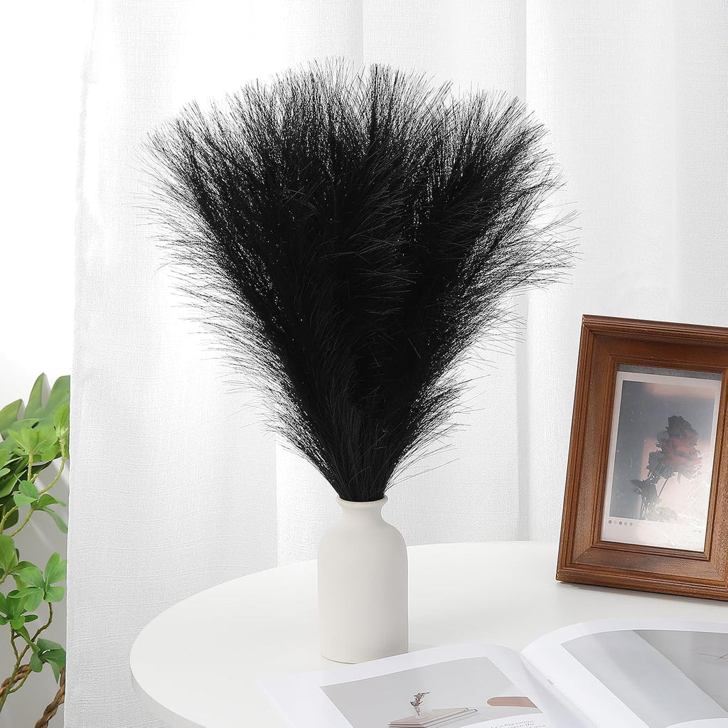 PATIKIL 21.7in Pampas Grass Decor, 30pcs Artificial Pampas Grass Bulk Fluffy Faux Pampas Grass Small Dried, Black