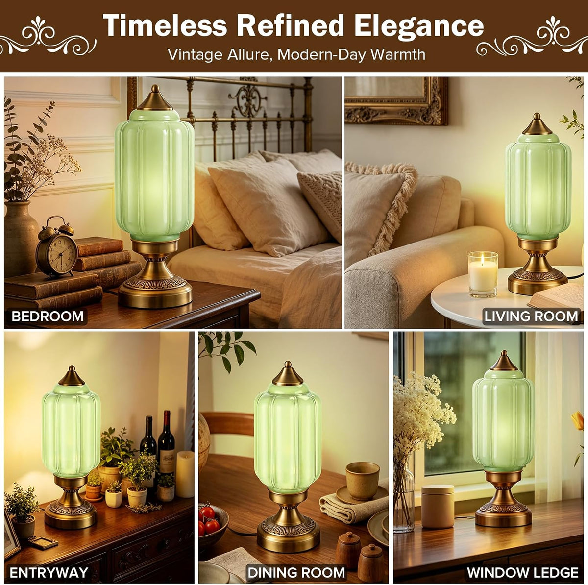 Vintage Brass Table Lamp with Green Milk Glass Shade