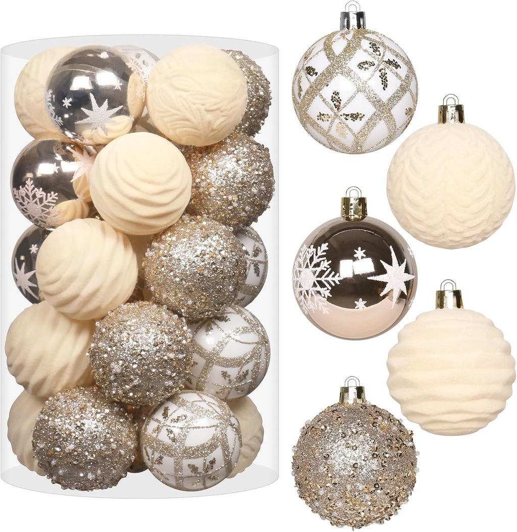 25PCS 2.36In Velvet Champagne Christmas Ball Tree Ornaments Decorations Set
