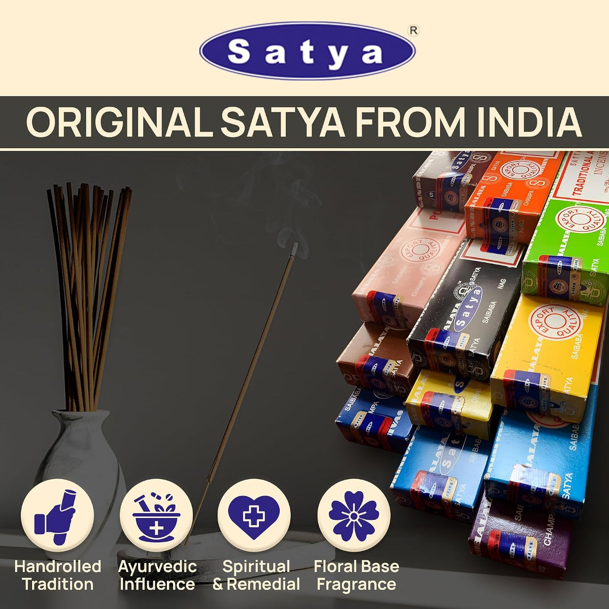 Satya Set of 12 Nag Champa Namaste Positive Vibes Tantra Buddha Blessing Aura Cleansing Chakra Pyramids Reiki Karma Spiritual Healing Traditional Ayurveda