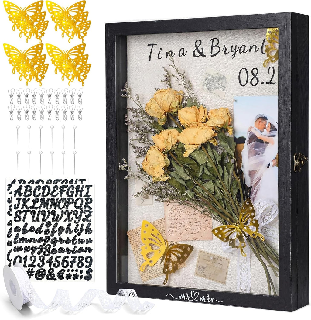Yookeer 12x16'' Large Shadow Box Wedding Flower Display Case Frame, Black