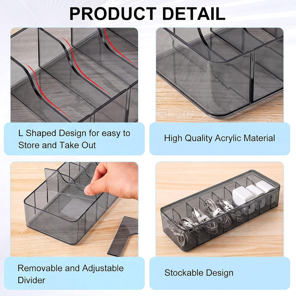Tatuo Cord Organizer for Drawer Desktop, Gray, 1 Pack