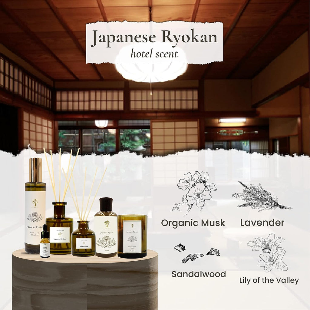 PRISTINE Japanese Ryokan Reed Diffuser for Home | Fresh Lavender, Moroccan Amber Reed Diffuser Set, Oil Diffuser & Reed Diffuser Sticks- Home & Office Decor-Fragrance Gift