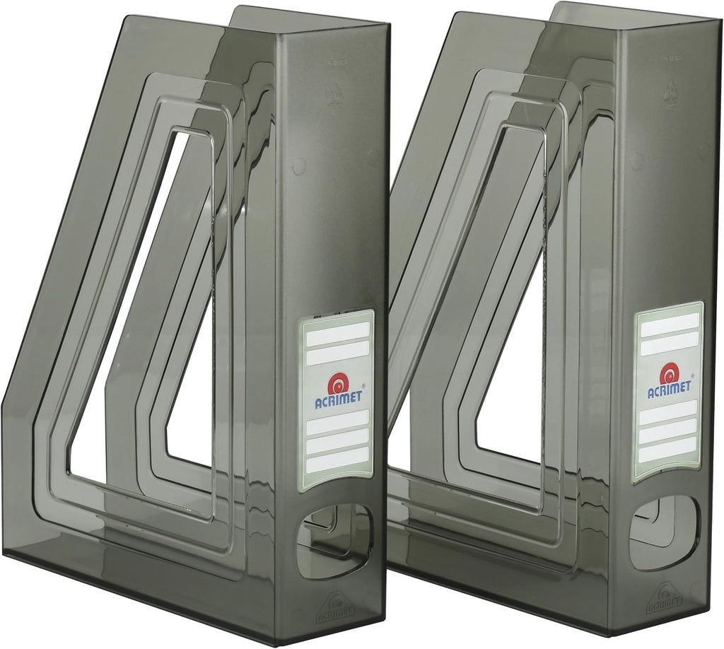 Acrimet Magazine File Holder, Vertical Desk Organizer, Clear Gray, 2 Pack