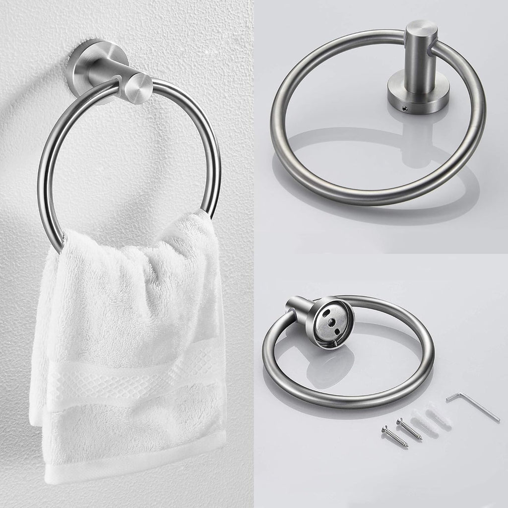 Marmolux ACC Bathroom Hardware Set - 4 Pieces Wall Mount Accessories - Towel Hooks, Hand Towel Holder, Towel Ring, Toilet Paper Holder - Made of SUS 304 Stainless Steel with Brushed Finish