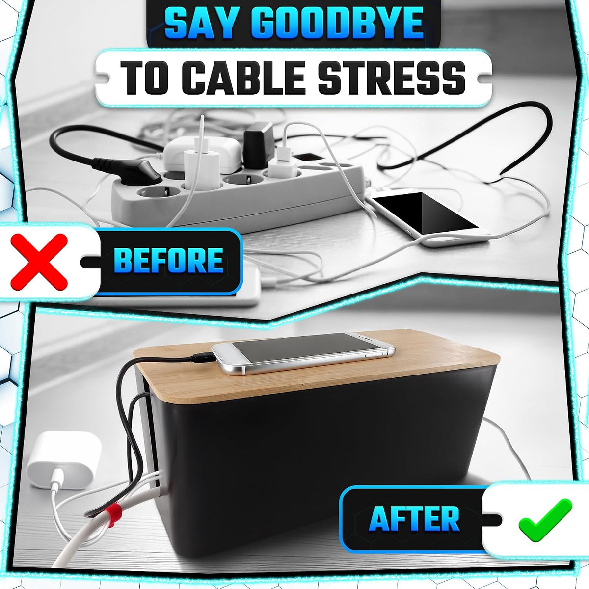 Cord Box Hider 2 Pack, Cable Management Box, Medium, Large, Black