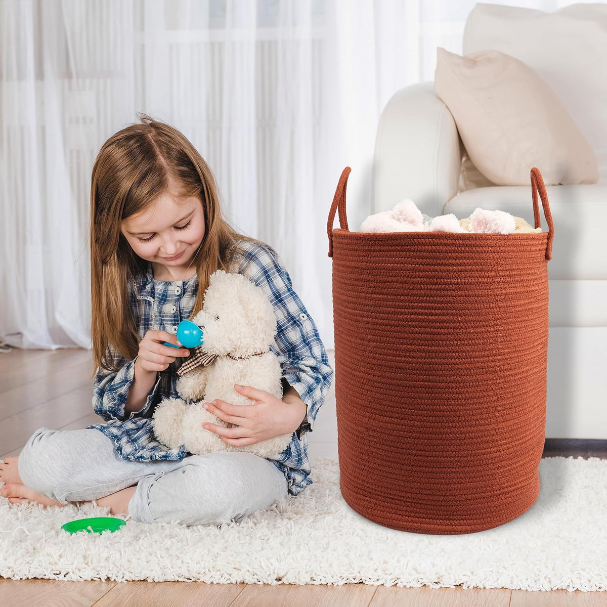 Woven Cotton Rope Laundry Basket, 15" x 20" Laundry Hamper, Rustic