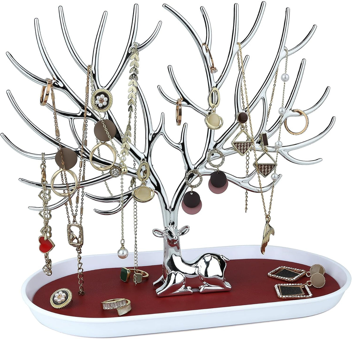 MORE&LESS Antlers Jewelry Display Stand,Silver Deer Hanging Organizer for Ring Earrings Necklace Bracelet