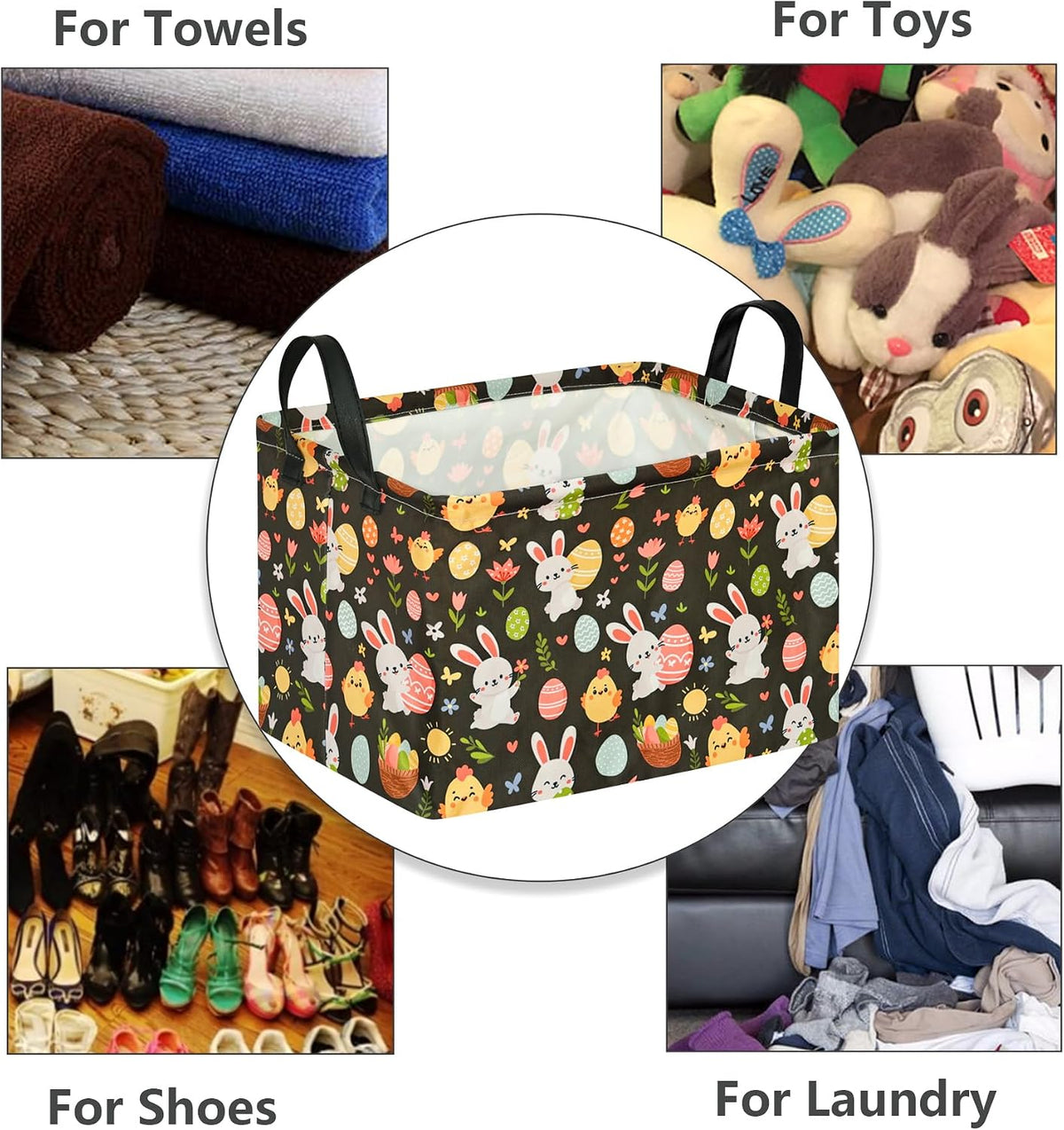MAIZMZ Easter Storage Basket Eggs Bunny Flower Gifts Cube Waterproof Storage Bins Organizer,Foldable Closet Shelf Baskets with handles for Women,Nursery Hamper Toys Box,Room Decorations